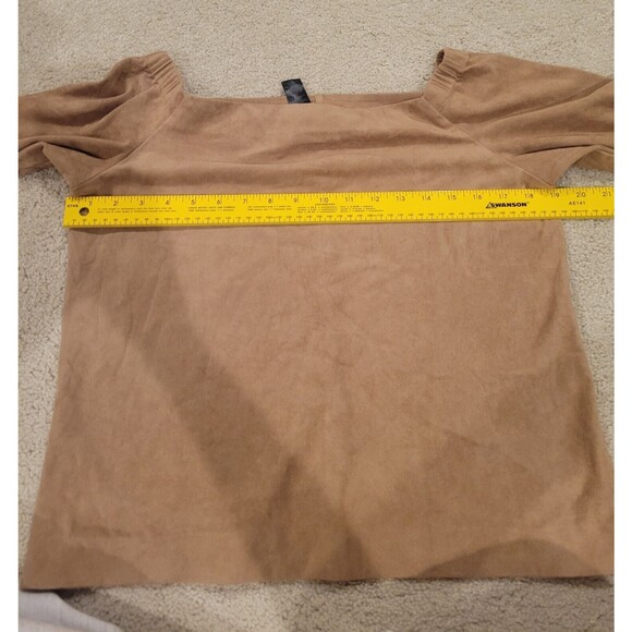 Black Label Chico's Off The Shoulder Faux Suede Top Women's Size XS/2 Vegan - Picture 5 of 9